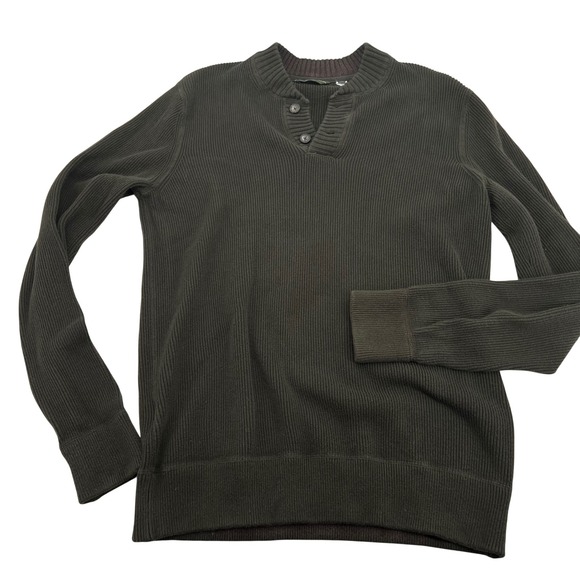 Eddie Bauer Other - Eddie Bauer Mens XLT Olive Green Ribbed Cotton Henley Sweater Mock Neck 2869